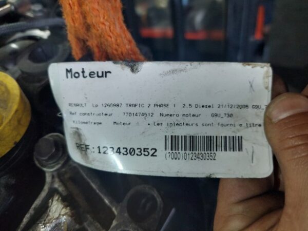Motor fara anexe Renault Trafic 2.5 DCI an 2006 cod G9UB730 G9U730
